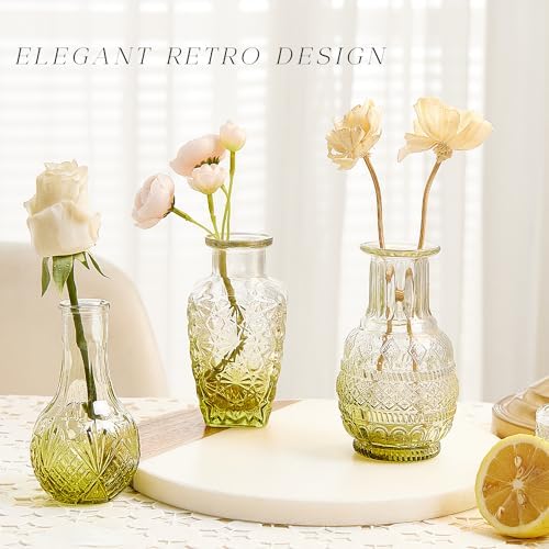 Glass Bud Vase Set of 20, Small Flower Vases, Glass Vases for Centerpieces, Vintage Home Table Decorations Bud Vases (20 Pcs, Green) - Image 3