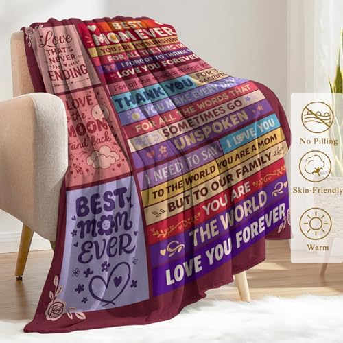 Mom Birthday Best Mom Ever Throw Blanket Gifts from Daughter Son,Presents for Moms,Gift for Mother,to My Mom's Blankets Mothers Day Decoration for Women Wife, Valentines Decor, 60x80 Inch - Image 3