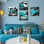 DJSYLIFE Teal Rose Canvas Wall Art Set of 4 for Bedroom, 12x12 Inch - Image 3