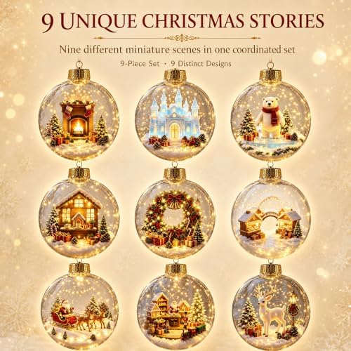 Glowing Christmas Story Ornaments, 9-Piece Light Up Mini Scene Set (Set A) - Image 2