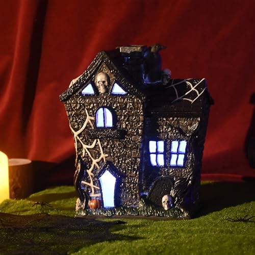 Sheaifun Halloween Village Houses Haunted House Figurine Indoor Resin Colorful Lights Spooky Halloween Houses Table Decor Scary Gothic Party Decorations and Mantel Decor 8x4.25x9.5 Inch - Image 6