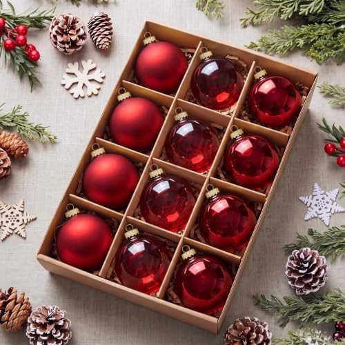 Seenelling 12 Pcs Christmas Glass Ball Ornaments 3.15 Inch, Burgundy by QianRuu