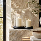 Set of 2 Black Hurricane Candle Holders with Wood Base - Image 2