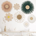 Chunful 7 Pcs Boho Wall Basket Decor Rattan Flower, Emerald Green by Chunful
