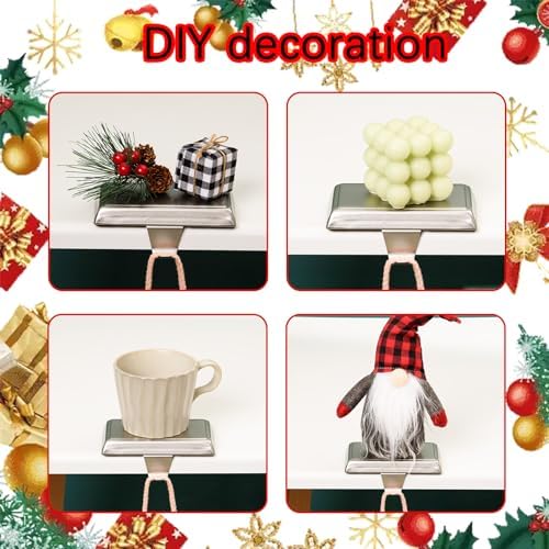 6 Pack Christmas Stocking Holders Ornament Hooks Mantel Weighted Stocking Hangers Metal Hanging Hooks Heavy Duty Stocking Holders Bases for Mantel Fireplace Party Decoration (Silver, 6) - Image 6