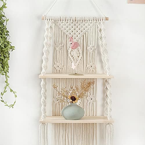 Macrame Wall Hanging Shelf,Boho Woven Tassel Shelves Plant Holder - Image 5