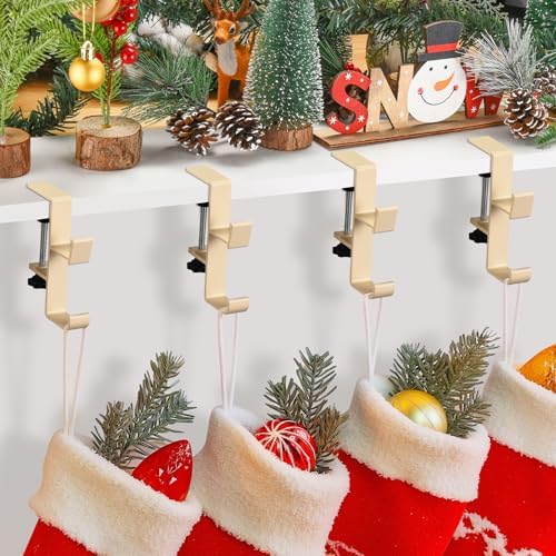 5 Pack Christmas Stocking and Garland Holders with 2 Hooks, Mantle Garland Holder for Hanging Christmas Stockings, Adjustable Fireplace Garland Holder & Stocking Hanger, Max 2.1" Thick Mantle - Beige by popamaz