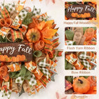 Fall Decor, Fall Wreaths for Front Door, 20" Wreath Mesh Bow with Wood Sign - Image 3