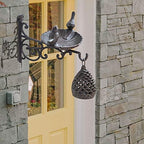 Outdoor Hanging Bracket with Bird Feeder - Cast Iron Hanger Wall Hook for Hanging Planters, Lanterns, Wind Chimes and More Garden Decorative Items, Wall Mounted Mini Bird Bath - Image 5