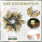 8 Pcs 9 Inch Christmas Wreaths for Kitchen Cabinet Artificial Pine Hanging Cedar Wreath with Christmas Balls Golden Twigs and Silver Berries for Front Door Xmas Winter Farmhouse Home Decorations - Image 3