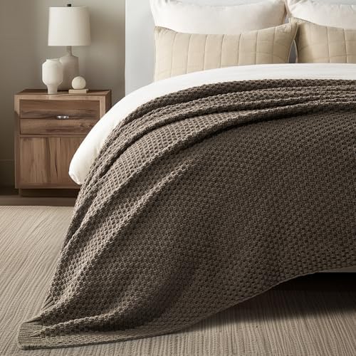 EVERGRACEHOME Chunky Chenille Knit Throw Blanket, 108x92, Mocha Brown - Image 2
