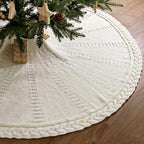 60 inch Christmas Tree Skirt: Large Tree Skirt for 9ft Tree, Braided Cable Knit Cream White Tree Skirt, Vintage Tree Skirts, Rustic Farmhouse Christmas Decorations by LimBridge