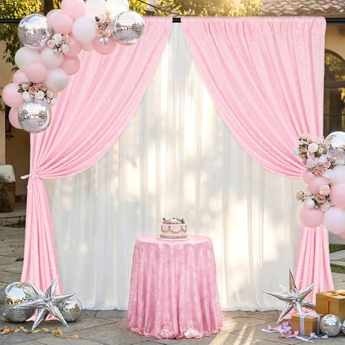 Pink Sequin Backdrop Curtains 2 Panels 3FTx8FT Backdrop for Valentines Day - Image 4