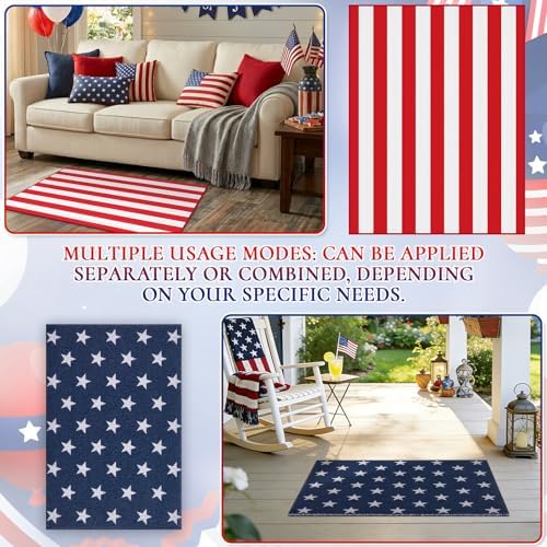 2PCS 4th of July Door Mat Combination, Patriotic Stars and Stripes Front Porch Decor, Independence Day Layered Welcome Mat, Red White and Blue Outdoor Rug for Memorial Day Entryway Decoration - Image 5