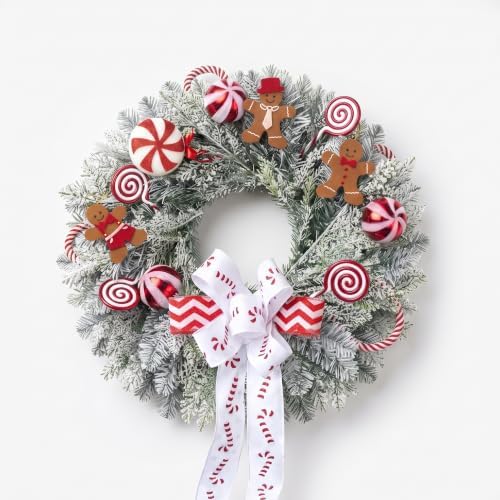 Winter Christmas Wreath Candy Cane Gingerbread for Front Door, 18" Christmas Red White Xmas Indoor Outdoor Wreath, Holiday Wreaths for Window Wall by Unknown