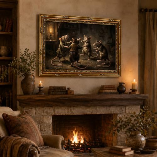 Gold Framed Dancing Rat Wall Art, Dark Academia Canvas Print, 24x16 - Image 3