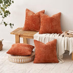 MIULEE Decorative Chenille Fall Pillow Covers Burnt Orange 16x16 Pack of 4 - Image 5