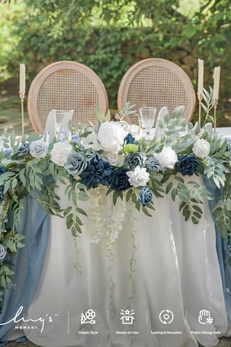 Ling's moment Dusty Blue Artificial Flower Garland Wedding Arch 9 FT - Image 5