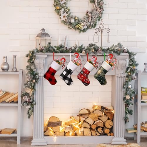 Honoson 100 Pieces 7 Inch Christmas Stockings Bulk Mini Buffalo Plaid Stocking Classic Stocking Red and Green Plaid Design Small Christmas Stockings Rustic Socks for Xmas Holiday Decorations - Image 4