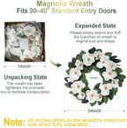 24 Inch Artificial Magnolia Wreath, Spring Summer Year-Round Decor, Faux Floral Wreaths for Front Door, Porch, Living Room, Bedroom, Wall - Image 2