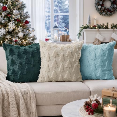 DFXSZ Christmas Tree Pillow Covers 18x18 Set of 2 Christmas Decor Blue - Image 2