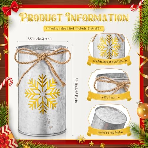 Domensi 12 Pcs Christmas Table Centerpieces Gold Snowflake Vases Decor Rustic Farmhouse Galvanized Metal Vase for Flowers Mason Jar Utensil Holder for Home Office Xmas Holiday Winter Decorations - Image 2