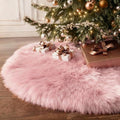 60 Inch Pink Faux Fur Christmas Tree Skirt Plush Xmas Tree Base Cover by BSSN