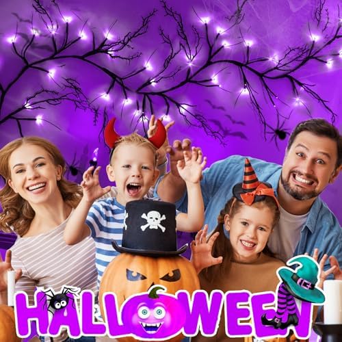 Couah [8 Modes & Timer] 9 Ft 72 LED Halloween Willow Vine Twig Garland with Purple Lights Battery Operated Indoor/Outdoor Wall Fireplace Mantle Halloween Decorations - Image 6