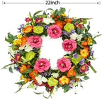 Artificial Spring Summer Wreaths for Front Door 22'' Peony Wreath Colorful Floral Wreath with Peony,Daisy,Poppy Flower Lavender for Indoor Outdoor Farmhouse Home Wall Window Festival Decoration - Image 3