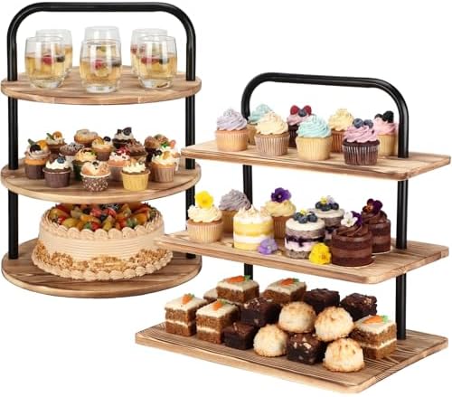 2 Pack Wooden Cupcake Stand 3 Tier Large Dessert Table Display Set Cupcake Tower Tiered Tray Stand Serving Tray for Wedding Birthday Graduation Tea Party Farmhouse Vendor (Classic) by Unknown