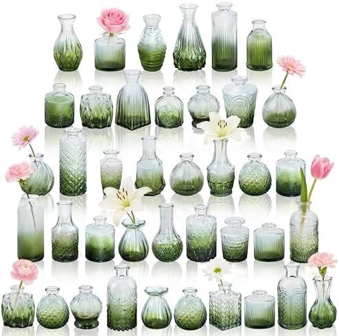 Glass Bud Vases in Bulk Small Mini Dark Green Vase for Flowers 40pc by PXDSDXJJWEDDING%EF%BC%86HOMEDECOR