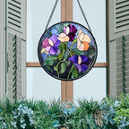 Purple Pink Flower Leaves Stained Glass Window Hanging Suncatcher Gift 9.8" - Image 4