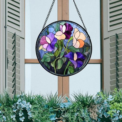 Purple Pink Flower Leaves Stained Glass Window Hanging Suncatcher Gift 9.8" - Image 4