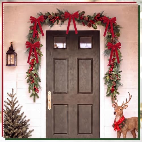 Riceshoot 6ft Red Berry Bow Christmas Garland for Mantel Fireplace - Image 6