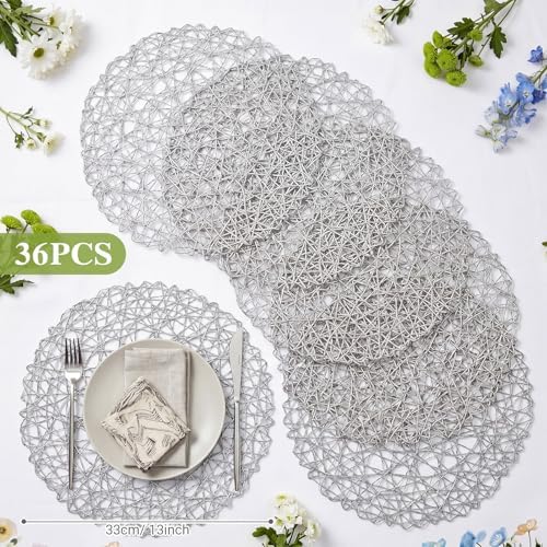 Threehoney Paper Braided Round Placemats, Set of 36, Silver, 13 in - Image 2