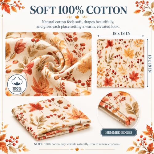 24 Pcs Thanksgiving Autumn Leaves Fall Cloth Napkins 18'' x 18'' - Image 3