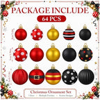 Lunmon 64 Pcs Mouse Christmas Ball Ornaments Red Black Yellow Xmas Baubles - Image 3