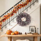 24" Fall Wreath for Front Door with Artificial Burgundy Eucalyptus Leaves - Image 4