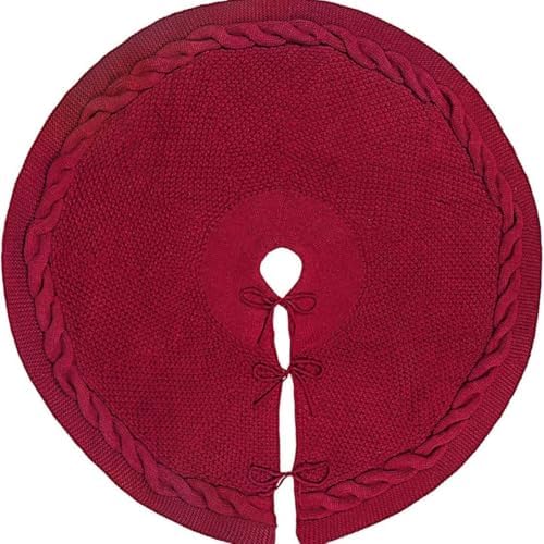 48 Inch Dark Red Knitted Christmas Maroon Tree Skirt， Large Xmas Tree Skirts Round Base Skirt for Holiday Party Decoration Ornament Supplies，for 6-8FT Tree Christmas Treer Burgundy Tree Skirt (48in) - Image 5