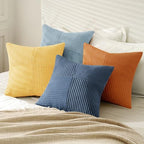 MIULEE Summer Yellow Blue Decorative Throw Pillow Covers 20x20 Inch Set of 4 Soft Corduroy Boho Patchwork Pillow Covers Modern Farmhouse Bright Home Decor for Sofa Living Room Couch Bed - Image 4