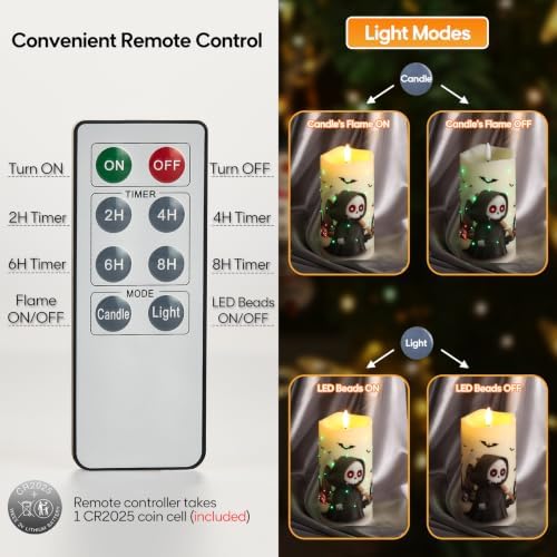 Eywamage Fiber Optic Halloween Flameless Pillar Candles with Remote 3 Pack - Image 5