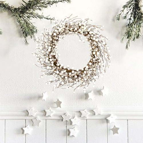 JINGHONG Winter Wreaths for Front Door 20 Inch Artificial Winter Wreath White Berry Wreath for Indoor Outdoor Window Wall Christmas and Winter Celebration - Image 3