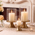 3 Set Hurricane Candle Holders Set with Pillar Candles, Iron Candle Stands for Table Centerpieces with Glass Sleeve, Decorative Metal Candlestick Holder for Wedding, Dining, Mantel Display by Unknown