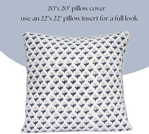 Set of 2 Cotton Pillow Covers Blue 20x20 Floral Pillow Cover Farmhouse Cottage-Style Living Spaces Throw Pillow Cover Decorative - Image 2