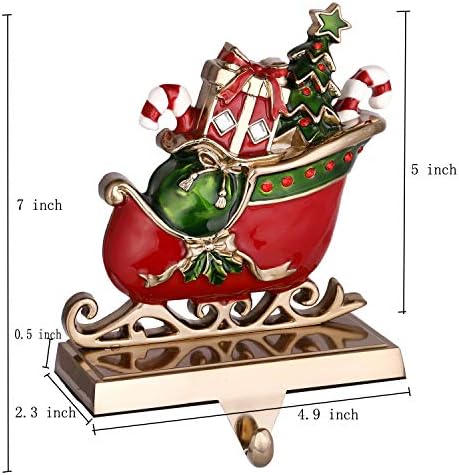 Set of 2 Reindeer and Sleigh Christmas Stocking Holder for Fireplace Metal Christmas Stocking Hangers for Mantle Stocking Hooks for Fireplace Free Standing Xmas Mantel Decor (Antique Gold Reindeer) - Image 3
