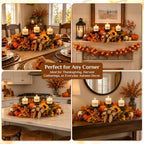 Fall Candle Holder Centerpiece for Table Decor with Maple Leaves Burlap Bow - Image 7