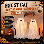 RattanView 2 Pcs Lighted Halloween Cat Ghost Cute and Spooky Decor Indoor - Image 3