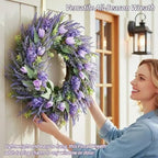 26" Artificial Spring Wreath for Front Door - Large Silk Hydrangea Daisy Rose Mixed Floral Wreath - Farmhouse Porch Wall Decor, Easter Mother's Day Decoration (Multicolor) (Purple, 26in) - Image 3