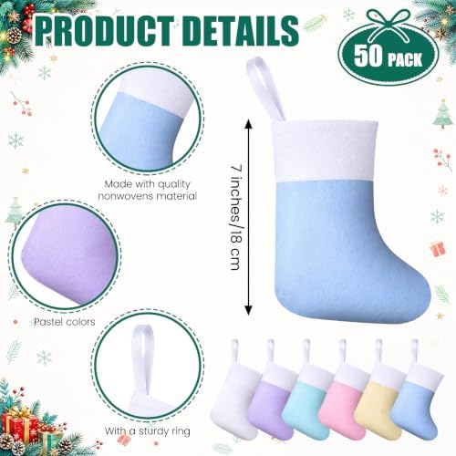 HooLing 50 Pcs 7 Inch Mini Christmas Stockings Bulk, Macaron, Basic - Image 2
