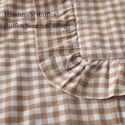 Silnuo 2 Pack Taupe/White Plaid Ruffle Throw Pillow Covers 24"x24" - Image 5